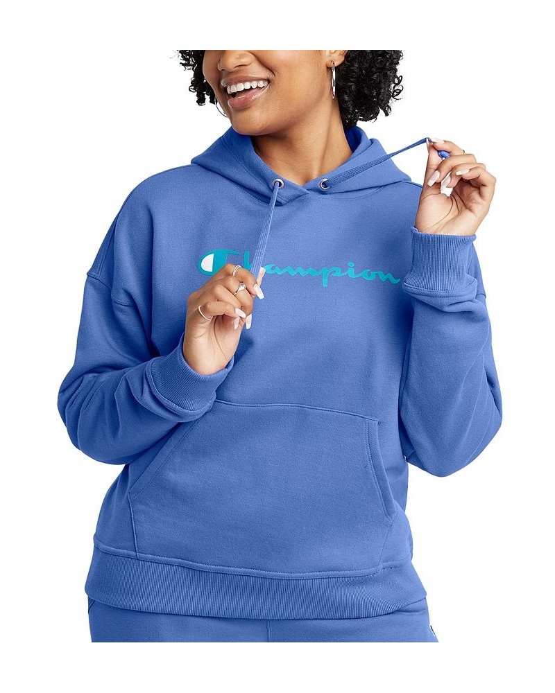 Women's Relaxed Logo Fleece Sweatshirt Hoodie Blue $24.60 Sweatshirts