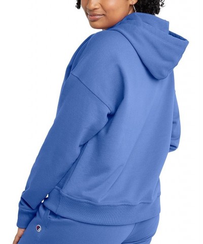 Women's Relaxed Logo Fleece Sweatshirt Hoodie Blue $24.60 Sweatshirts