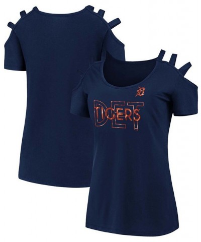 Women's Navy Detroit Tigers Three Strap Open Shoulder T-shirt Navy $26.09 Tops