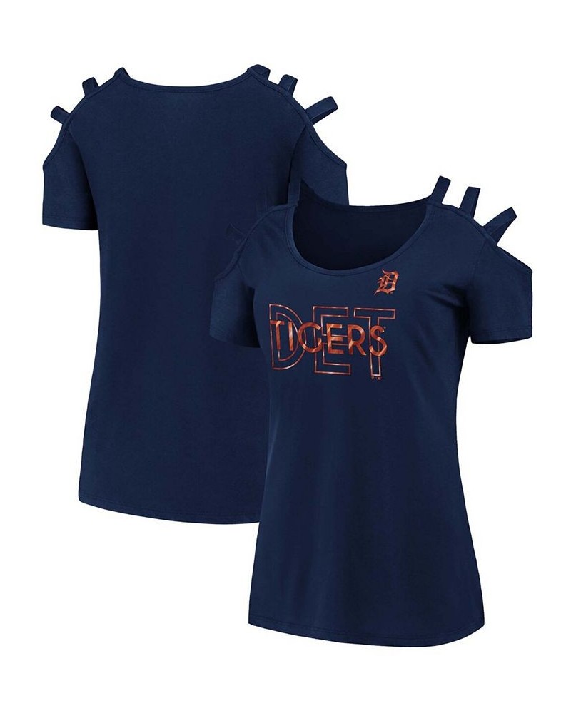 Women's Navy Detroit Tigers Three Strap Open Shoulder T-shirt Navy $26.09 Tops