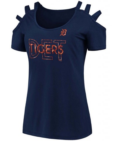 Women's Navy Detroit Tigers Three Strap Open Shoulder T-shirt Navy $26.09 Tops