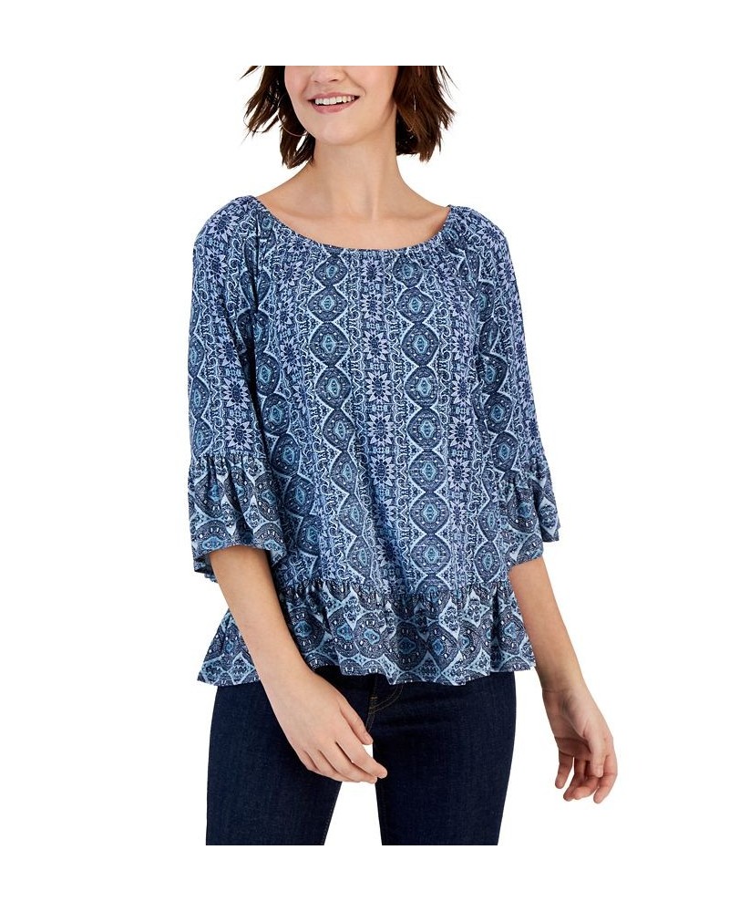 Women's Printed On Off Knit Top Blue $12.20 Tops