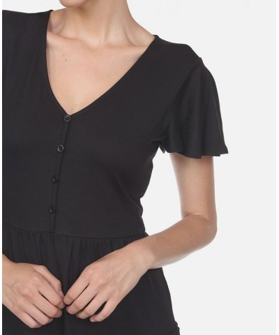 Women's Short Sleeve V-Neck Tiered Dress Black $28.16 Dresses