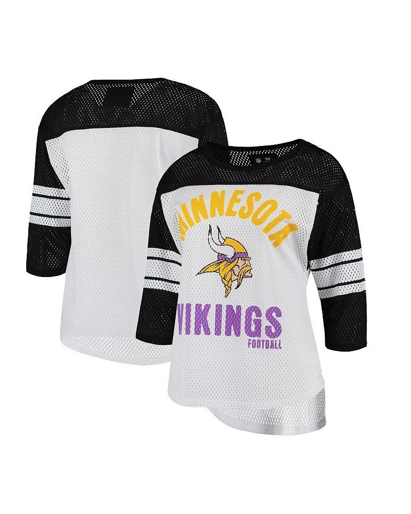 Women's White Black Minnesota Vikings First Team Three-Quarter Sleeve Mesh T-shirt White, Black $25.30 Tops