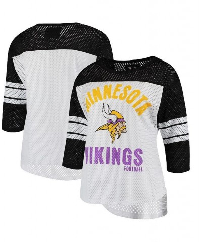 Women's White Black Minnesota Vikings First Team Three-Quarter Sleeve Mesh T-shirt White, Black $25.30 Tops