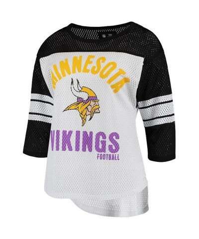 Women's White Black Minnesota Vikings First Team Three-Quarter Sleeve Mesh T-shirt White, Black $25.30 Tops