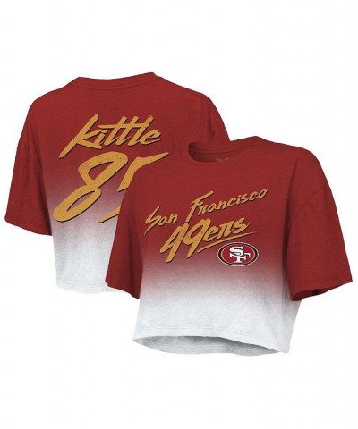 Women's San Francisco 49ers Drip-Dye Player Name and Number Tri-Blend Crop T-shirt Scarlet, White $35.74 Tops