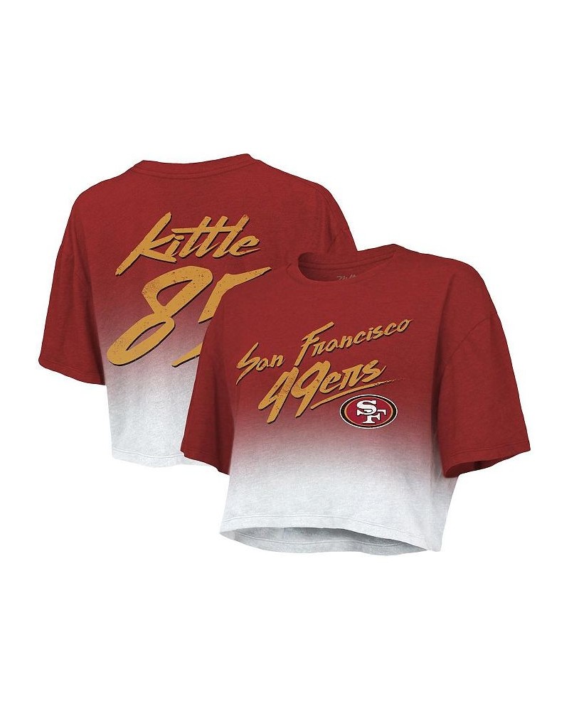 Women's San Francisco 49ers Drip-Dye Player Name and Number Tri-Blend Crop T-shirt Scarlet, White $35.74 Tops