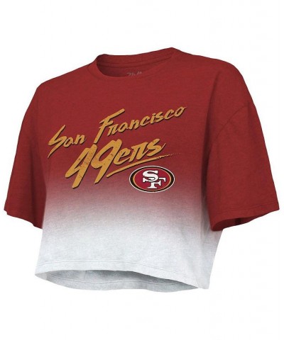 Women's San Francisco 49ers Drip-Dye Player Name and Number Tri-Blend Crop T-shirt Scarlet, White $35.74 Tops