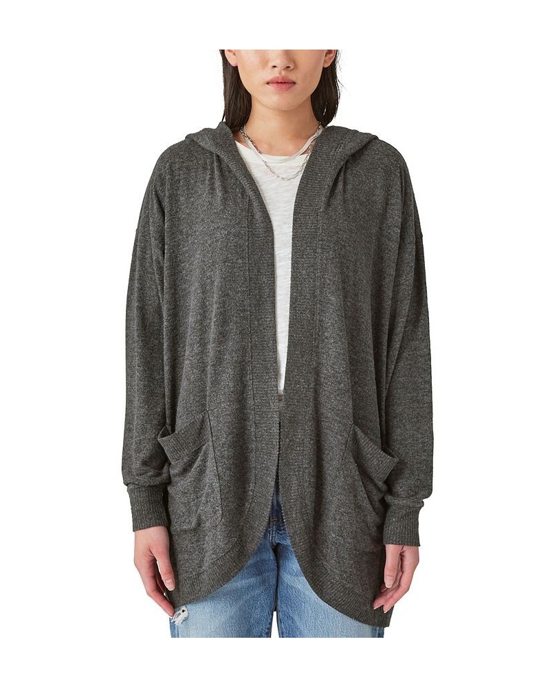 Open Front Cloud Jersey Hooded Cardigan Charcoal Heather $42.96 Tops