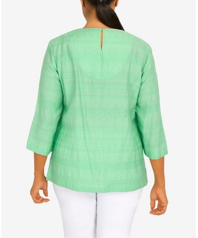 Petite Lace Texture Split Neck Top Palm Green $32.04 Tops