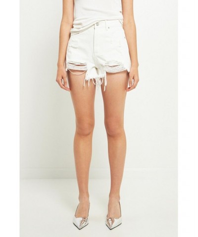 Women's Destroyed Denim Shorts White $34.40 Shorts