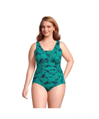 Women's Plus Size SlenderSuit Grecian Tummy Control One Piece Swimsuit Blue $80.83 Swimsuits