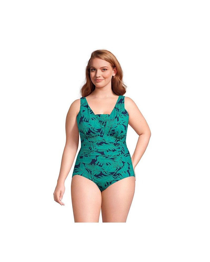 Women's Plus Size SlenderSuit Grecian Tummy Control One Piece Swimsuit Blue $80.83 Swimsuits