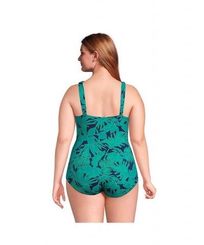 Women's Plus Size SlenderSuit Grecian Tummy Control One Piece Swimsuit Blue $80.83 Swimsuits