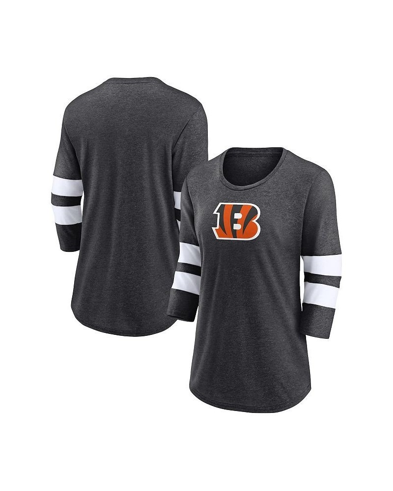 Women's Branded Heathered Charcoal Cincinnati Bengals Primary Logo 3/4 Sleeve Scoop Neck T-shirt Heathered Charcoal $23.76 Tops