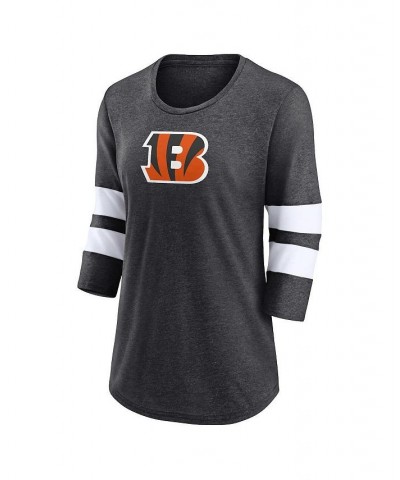 Women's Branded Heathered Charcoal Cincinnati Bengals Primary Logo 3/4 Sleeve Scoop Neck T-shirt Heathered Charcoal $23.76 Tops