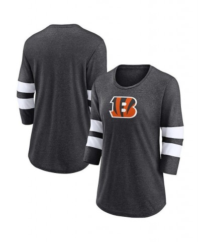 Women's Branded Heathered Charcoal Cincinnati Bengals Primary Logo 3/4 Sleeve Scoop Neck T-shirt Heathered Charcoal $23.76 Tops