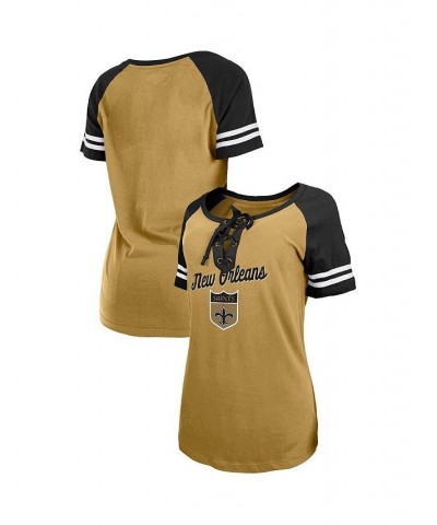 Women's Gold Black New Orleans Saints Legacy Lace-Up Raglan T-shirt Gold, Black $18.90 Tops
