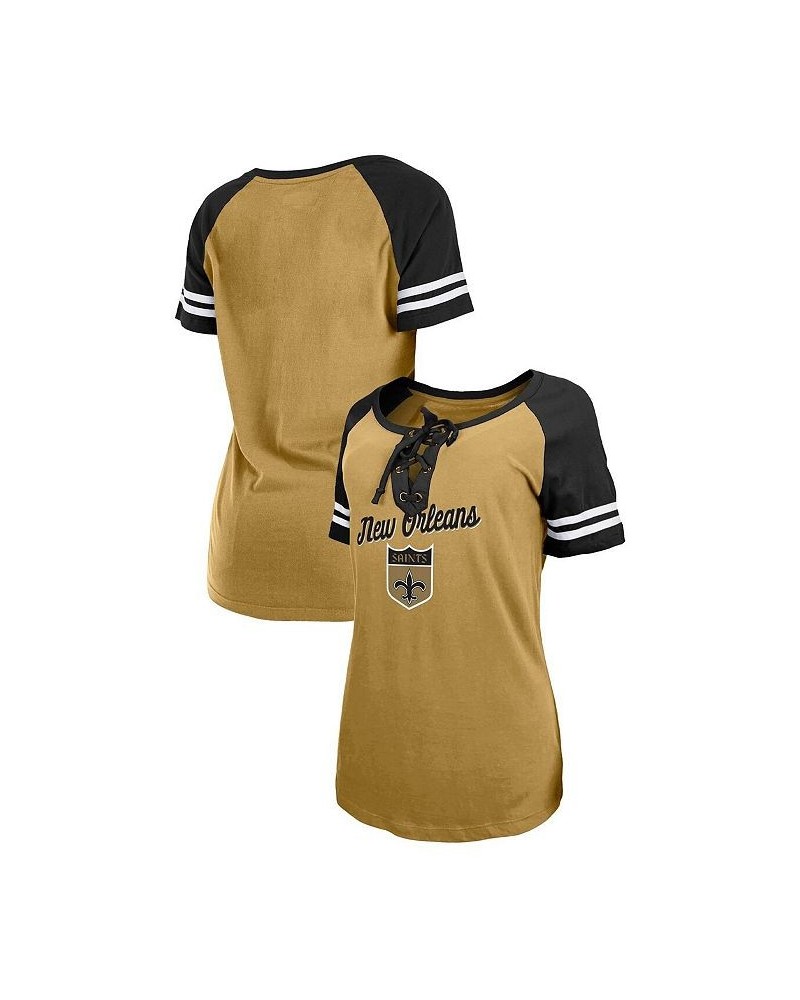 Women's Gold Black New Orleans Saints Legacy Lace-Up Raglan T-shirt Gold, Black $18.90 Tops