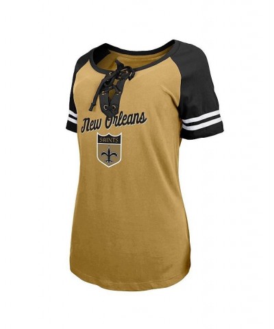 Women's Gold Black New Orleans Saints Legacy Lace-Up Raglan T-shirt Gold, Black $18.90 Tops