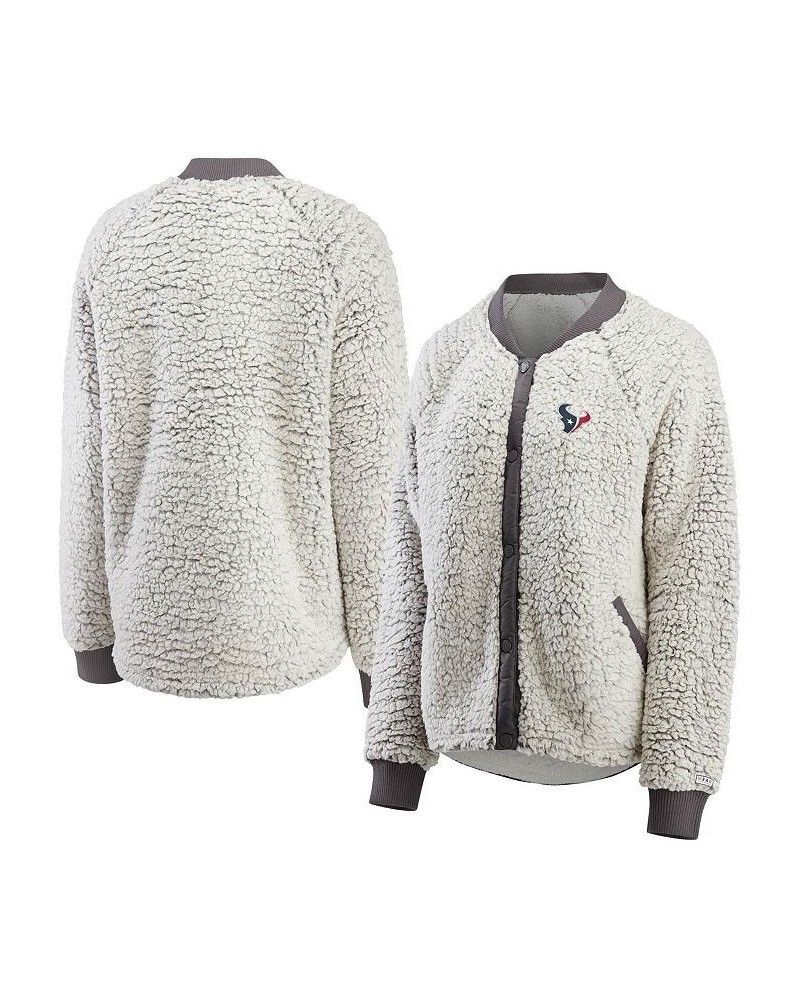 Women's Heathered Gray Houston Texans Sherpa Raglan Full-Snap Bomber Jacket Heathered Gray $37.22 Jackets