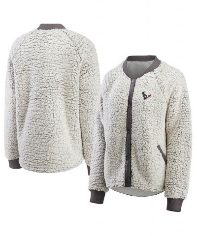 Women's Heathered Gray Houston Texans Sherpa Raglan Full-Snap Bomber Jacket Heathered Gray $37.22 Jackets