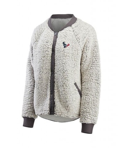 Women's Heathered Gray Houston Texans Sherpa Raglan Full-Snap Bomber Jacket Heathered Gray $37.22 Jackets