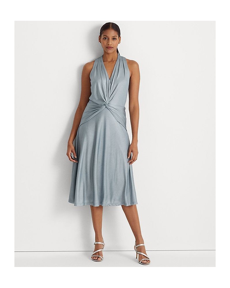 Women's Foil-Print Jersey Twist-Front Cocktail Dress Indigo Ocean Silver Foil $114.75 Dresses