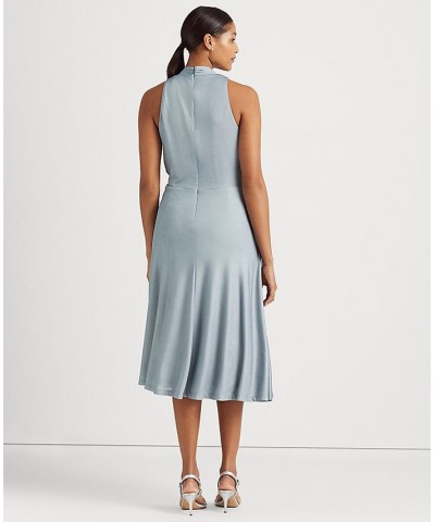 Women's Foil-Print Jersey Twist-Front Cocktail Dress Indigo Ocean Silver Foil $114.75 Dresses