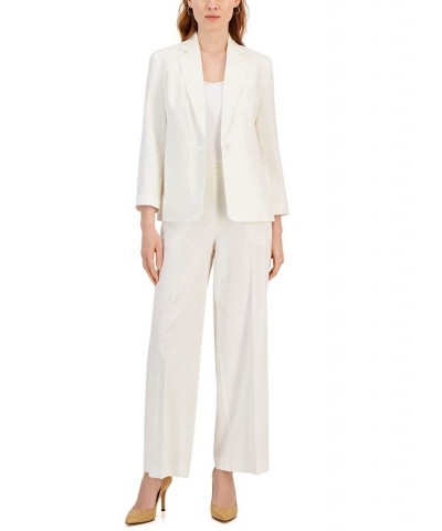 Women's Linen-Blend Notch-Lapel 3/4 Sleeve Button-Front Blazer White $51.48 Jackets