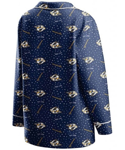 Women's Navy Nashville Predators Long Sleeve Button-Up Shirt Pants Sleep Set Navy $35.69 Pajama