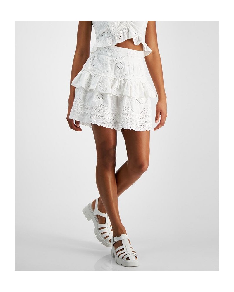 Women's Arielle Cotton Eyelet Tiered Skirt Pure White $46.02 Skirts