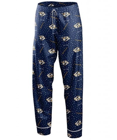 Women's Navy Nashville Predators Long Sleeve Button-Up Shirt Pants Sleep Set Navy $35.69 Pajama