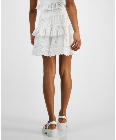 Women's Arielle Cotton Eyelet Tiered Skirt Pure White $46.02 Skirts