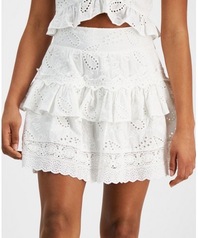 Women's Arielle Cotton Eyelet Tiered Skirt Pure White $46.02 Skirts