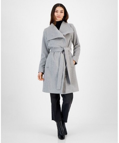 Women's Asymmetric Belted Wrap Coat Silver $96.00 Coats