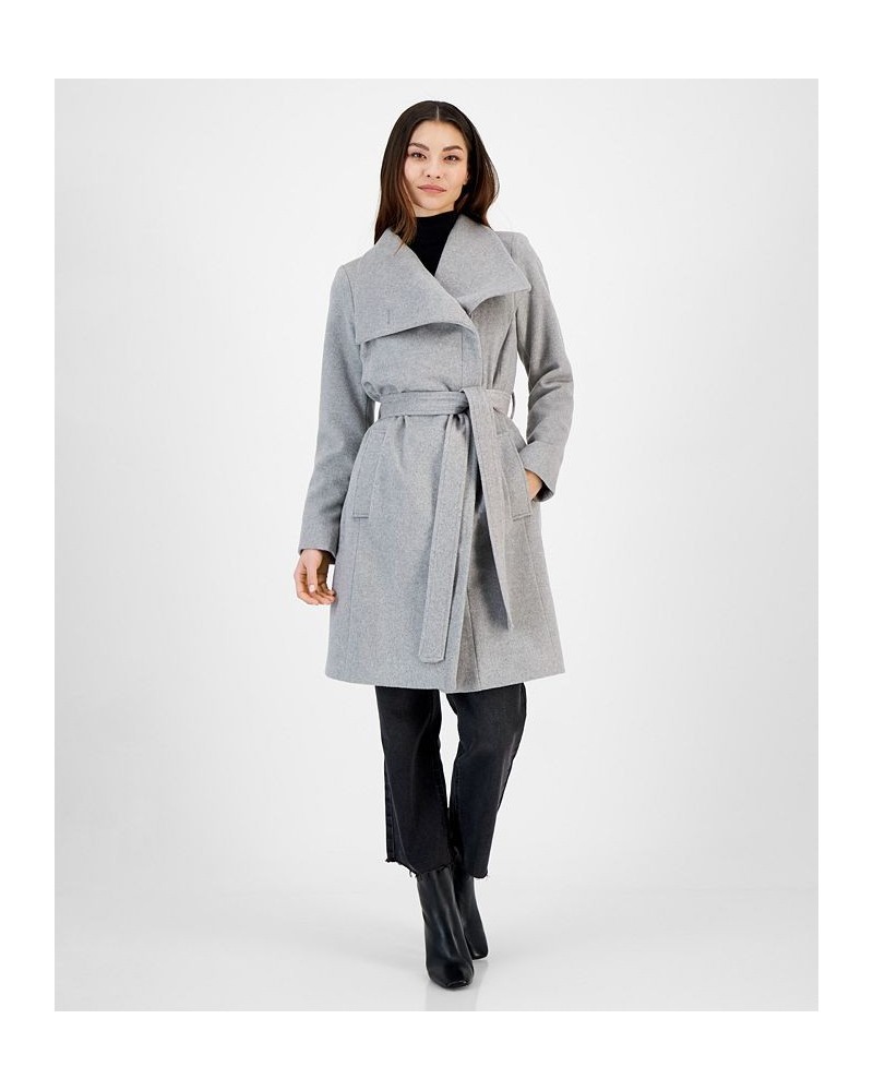 Women's Asymmetric Belted Wrap Coat Silver $96.00 Coats