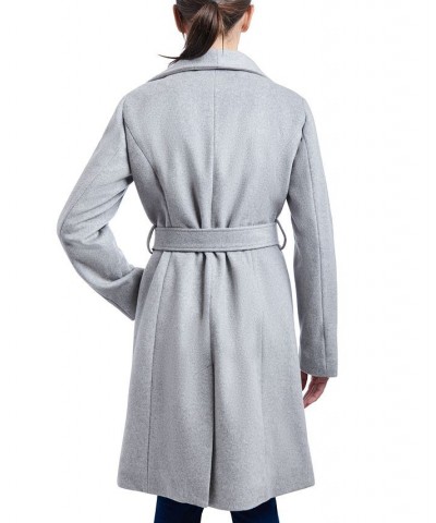 Women's Asymmetric Belted Wrap Coat Silver $96.00 Coats