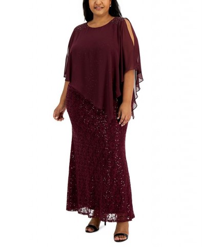 Plus Size Sequined Beaded-Overlay Lace Dress Fig $80.55 Dresses