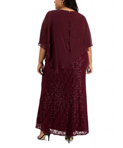 Plus Size Sequined Beaded-Overlay Lace Dress Fig $80.55 Dresses