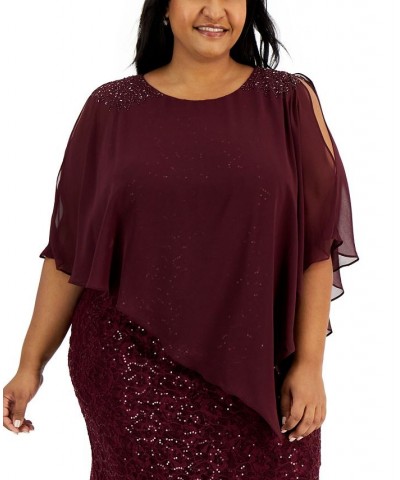 Plus Size Sequined Beaded-Overlay Lace Dress Fig $80.55 Dresses