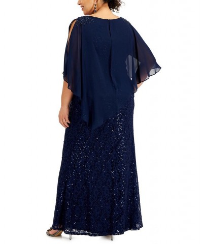 Plus Size Sequined Beaded-Overlay Lace Dress Fig $80.55 Dresses