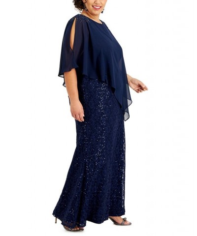 Plus Size Sequined Beaded-Overlay Lace Dress Fig $80.55 Dresses