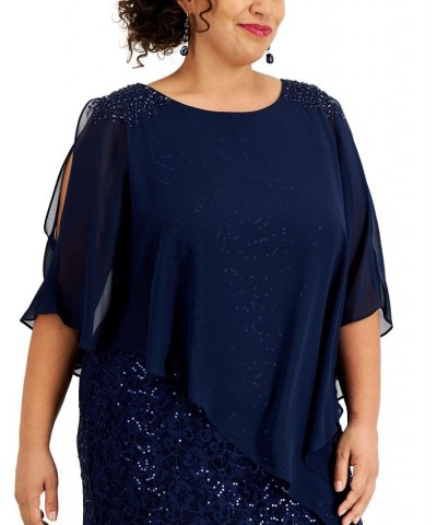 Plus Size Sequined Beaded-Overlay Lace Dress Fig $80.55 Dresses