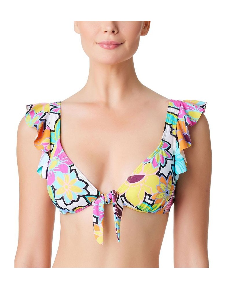 Women's Color Crush Ruffled Bikini Top White Multi $38.95 Swimsuits