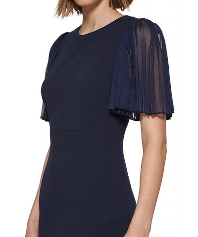 Women's Pleated Illusion-Sleeve Sheath Dress Indigo $39.99 Dresses