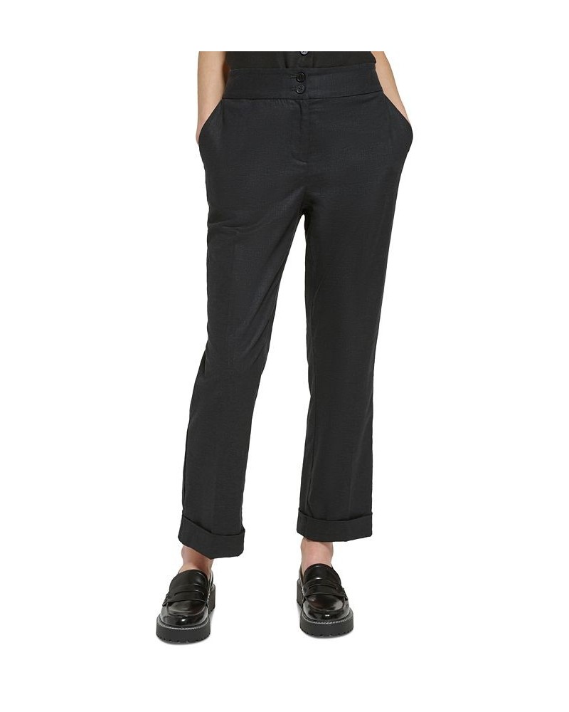 Petite Cuffed Linen Straight-Leg Ankle Pants Black $47.52 Pants