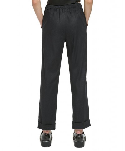 Petite Cuffed Linen Straight-Leg Ankle Pants Black $47.52 Pants