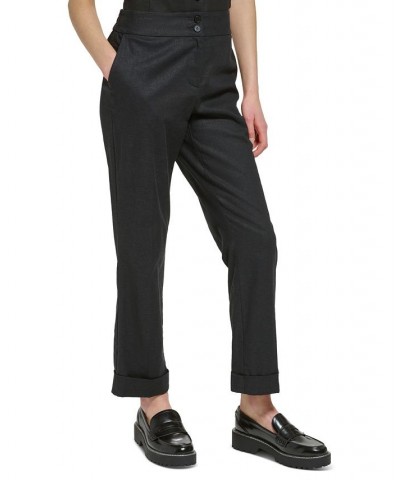 Petite Cuffed Linen Straight-Leg Ankle Pants Black $47.52 Pants